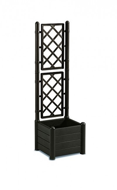  Fioriera Italia Con Spalliera, Plastica, Quadrata, 43x43xh. 142 Cm Marrone STEFANPLAST  